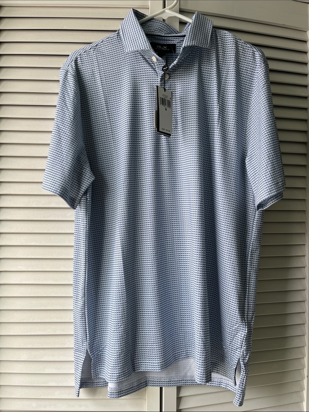 NWT RLX by Ralph Lauren Light Blue Patterned Golf Polo Shirt size M